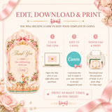 Carousel First Birthday Favor Tag Template – Pink Coquette Editable Canva Thank You Tag