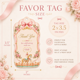 Carousel First Birthday Favor Tag Template – Pink Coquette Editable Canva Thank You Tag
