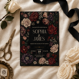 Gothic Wedding Invitation Template | Burgundy Floral Canva Invite