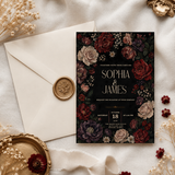 Gothic Wedding Invitation Template | Burgundy Floral Canva Invite