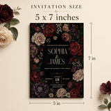 Gothic Wedding Invitation Template | Burgundy Floral Canva Invite