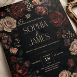 Gothic Wedding Invitation Template | Burgundy Floral Canva Invite