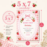 Berry First Birthday Invitation | Strawberry 1st Birthday Template