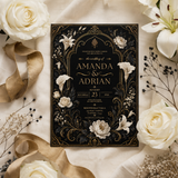 Gothic Floral Wedding Invitation Template – Art Nouveau Canva Invite