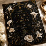 Gothic Floral Wedding Invitation Template – Art Nouveau Canva Invite