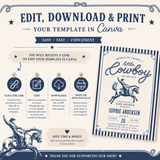 Little Cowboy Baby Shower Invitation Template | Western Boy Canva Invite