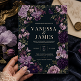 Gothic Purple Floral Wedding Invitation | Editable Canva Template