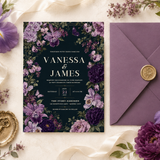Gothic Purple Floral Wedding Invitation | Editable Canva Template
