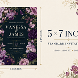 Gothic Purple Floral Wedding Invitation | Editable Canva Template