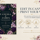 Gothic Purple Floral Wedding Invitation | Editable Canva Template