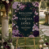 Purple Floral Wedding Welcome Sign Template | Editable Canva Wedding Sign