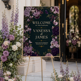 Purple Floral Wedding Welcome Sign Template | Editable Canva Wedding Sign