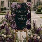 Purple Floral Wedding Welcome Sign Template | Editable Canva Wedding Sign