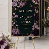 Purple Floral Wedding Welcome Sign Template | Editable Canva Wedding Sign