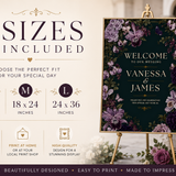 Purple Floral Wedding Welcome Sign Template | Editable Canva Wedding Sign