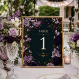 Purple Floral Wedding Table Sign | Editable Canva Template