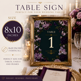Purple Floral Wedding Table Sign | Editable Canva Template