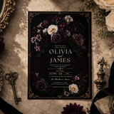 Dark Floral Gothic Wedding Invitation Template | Moody Plum Canva Invite