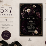 Dark Floral Gothic Wedding Invitation Template | Moody Plum Canva Invite