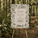 Woodland Wedding Welcome Sign Template | Editable Canva Botanical Bunny Sign