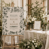 Woodland Wedding Welcome Sign Template | Editable Canva Botanical Bunny Sign