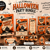 Retro Halloween Party Bundle – Editable Canva Party Templates