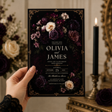 Dark Floral Gothic Wedding Invitation Template | Moody Plum Canva Invite