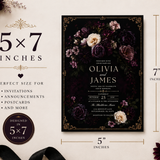 Dark Floral Gothic Wedding Invitation Template | Moody Plum Canva Invite