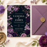 Gothic Purple Floral Wedding Invitation | Editable Canva Template