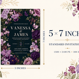 Gothic Purple Floral Wedding Invitation | Editable Canva Template