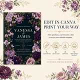 Gothic Purple Floral Wedding Invitation | Editable Canva Template