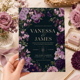 Gothic Purple Floral Wedding Invitation | Editable Canva Template