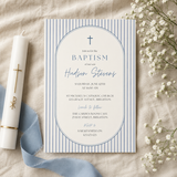 Dusty Blue Boy Baptism Invitation Template | Editable Canva Invite