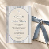 Dusty Blue Boy Baptism Invitation Template | Editable Canva Invite