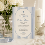 Dusty Blue Boy Baptism Invitation Template | Editable Canva Invite