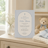 Dusty Blue Boy Baptism Invitation Template | Editable Canva Invite