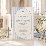 Dusty Blue Boy Baptism Invitation Template | Editable Canva Invite