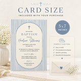 Dusty Blue Boy Baptism Invitation Template | Editable Canva Invite