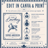 Little Cowboy Baby Shower Welcome Sign Template | Western Canva Printable | 3 Sizes