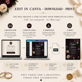 Dark Floral Wedding Invitation Template | Editable Canva Wedding Invite