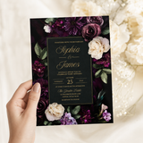 Dark Floral Wedding Invitation Template | Editable Canva Invite