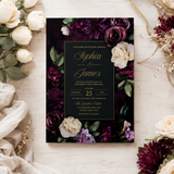 Dark Floral Wedding Invitation Template | Editable Canva Invite