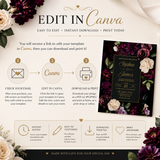 Dark Floral Wedding Invitation Template | Editable Canva Invite