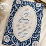 Chinoiserie Wedding Invitation Template | Blue Floral Editable Canva Invite