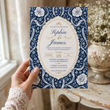 Chinoiserie Wedding Invitation Template | Blue Floral Editable Canva Invite