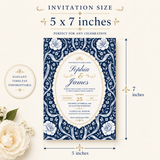 Chinoiserie Wedding Invitation Template | Blue Floral Editable Canva Invite