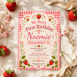 Berry First Birthday Invitation Template – Strawberry Birthday Invite Editable in Canva