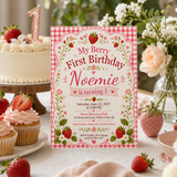 Berry First Birthday Invitation Template – Strawberry Birthday Invite Editable in Canva