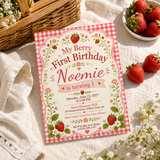 Berry First Birthday Invitation Template – Strawberry Birthday Invite Editable in Canva
