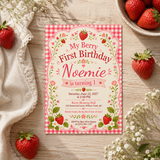 Berry First Birthday Invitation Template – Strawberry Birthday Invite Editable in Canva